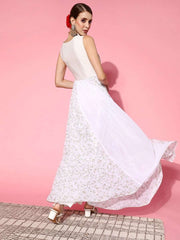Women White Floral Ethereal Embroidery Dress - Inddus.com