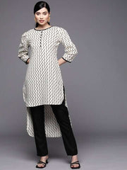 Women White Foil Printed Kurta with Trousers - Inddus.com