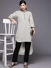 Women White Foil Printed Kurta with Trousers - Inddus.com