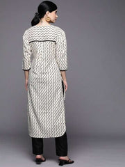 Women White Foil Printed Kurta with Trousers - Inddus.com