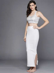 Women White Solid High Compressed Seamless Instant Slimming Saree Shapewear - Inddus.com
