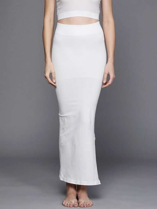 Women White Solid High Compressed Seamless Instant Slimming Saree Shapewear - Inddus.com
