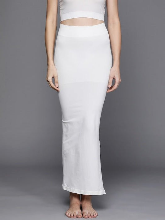 Women White Solid High Compressed Seamless Instant Slimming Saree Shapewear - Inddus.com