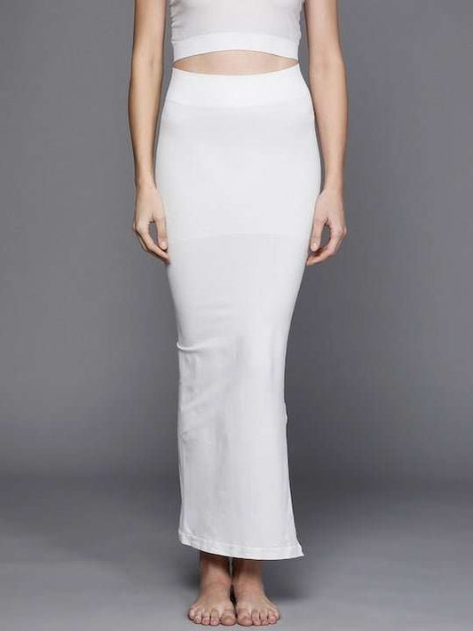 Women White Solid High Compressed Seamless Instant Slimming Saree Shapewear - Inddus.com