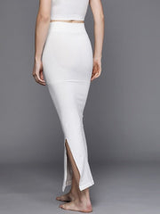 Women White Solid High Compressed Seamless Instant Slimming Saree Shapewear - Inddus.com