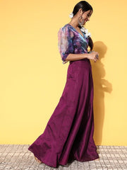 Women Wine Floral Primted Tie up Top Solid Skirt - Inddus.com