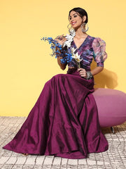 Women Wine Floral Primted Tie up Top Solid Skirt - Inddus.com