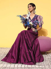 Women Wine Floral Primted Tie up Top Solid Skirt - Inddus.com
