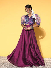 Women Wine Floral Primted Tie up Top Solid Skirt - Inddus.com