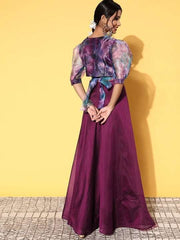 Women Wine Floral Primted Tie up Top Solid Skirt - Inddus.com