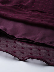 Women Wine Self Design Anarkali Kurta with Printed Organza Dupatta - Inddus.com