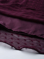 Women Wine Self Design Anarkali Kurta with Printed Organza Dupatta - Inddus.com