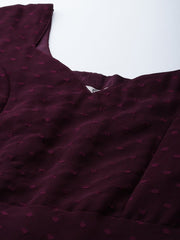 Women Wine Self Design Anarkali Kurta with Printed Organza Dupatta - Inddus.com