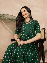 Women Woven Design Anarkali Kurta With Dupatta - Inddus.com
