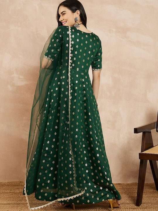 Women Woven Design Anarkali Kurta With Dupatta - Inddus.com