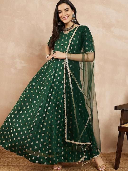 Women Woven Design Anarkali Kurta With Dupatta - Inddus.com