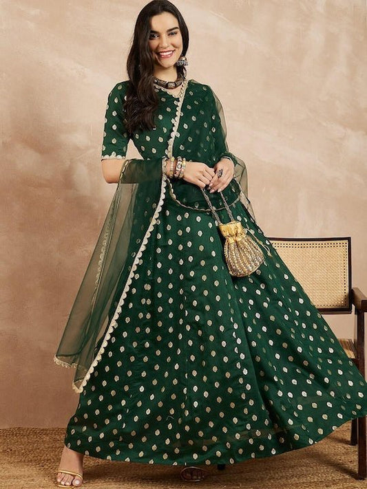 Women Woven Design Anarkali Kurta With Dupatta - Inddus.com