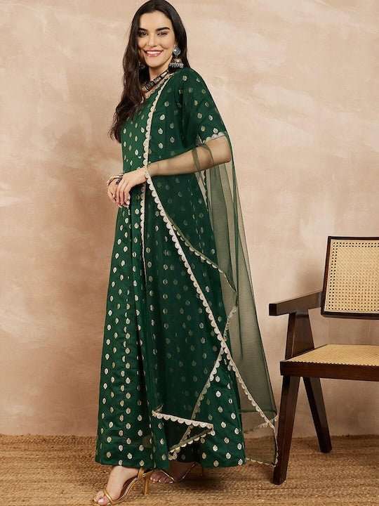 Women Woven Design Anarkali Kurta With Dupatta - Inddus.com