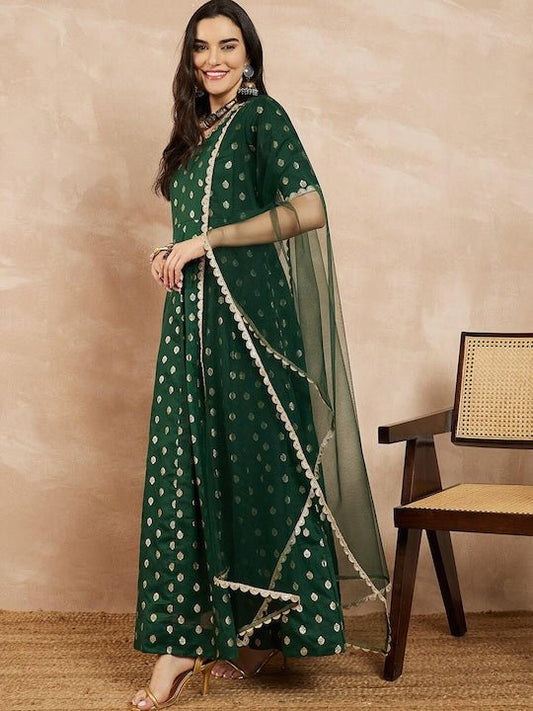 Women Woven Design Anarkali Kurta With Dupatta - Inddus.com