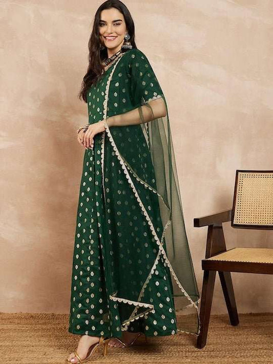 Women Woven Design Anarkali Kurta With Dupatta - Inddus.com