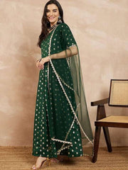 Women Woven Design Anarkali Kurta With Dupatta - Inddus.com