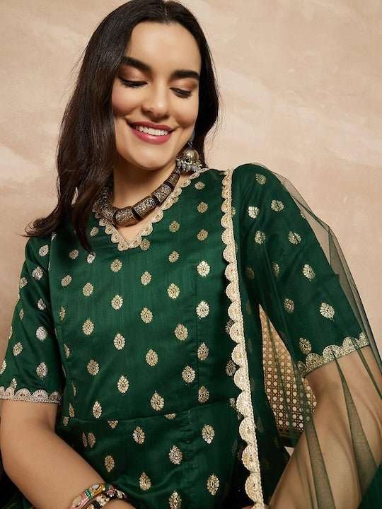 Women Woven Design Anarkali Kurta With Dupatta - Inddus.com