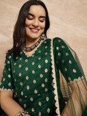 Women Woven Design Anarkali Kurta With Dupatta - Inddus.com