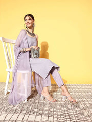 Women Woven Design Cotton Blend Ethereal Embroidery Kurta Set - Inddus.com