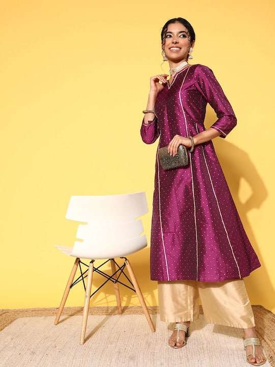 Women Woven Design Gotta Patti Anarkali Kurta - Inddus.com