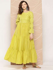 Women Woven Design Sequinned Tiered Gown - Inddus.com