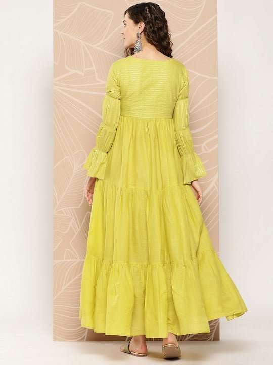 Women Woven Design Sequinned Tiered Gown - Inddus.com