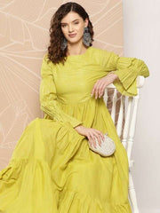 Women Woven Design Sequinned Tiered Gown - Inddus.com