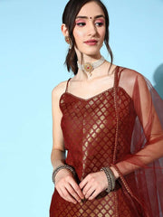 Women Woven Design Silk Blend Ethereal Embroidery Kurta Set - Inddus.com