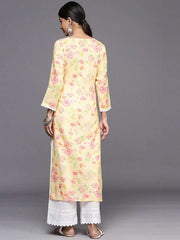Women Yellow Floral Printed Regular Chikankari Kurta with Palazzos - Inddus.com