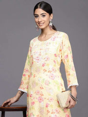 Women Yellow Floral Printed Regular Chikankari Kurta with Palazzos - Inddus.com