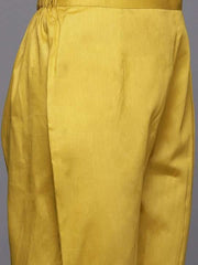 Women Yellow Floral Yoke Design Thread Work Chanderi Cotton Kurta with Trousers & With Dupatta - Inddus.com