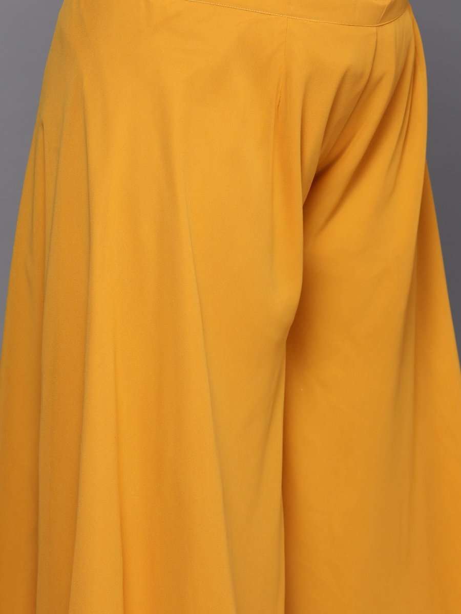 Women Yellow & Off-White Floral Printed Front Slit Detail Kurta with Palazzos - Inddus.com