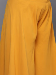Women Yellow & Off-White Floral Printed Front Slit Detail Kurta with Palazzos - Inddus.com
