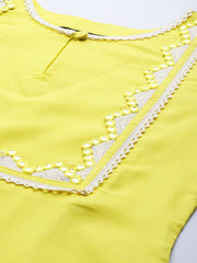 Women Yellow Yoke Design Keyhole Neck Kurta - Inddus.com