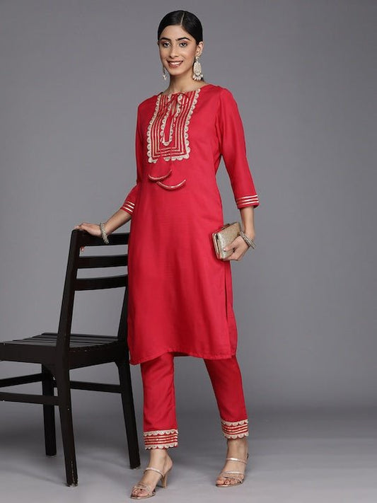 Women Yoke Design Gotta Patti Kurta With Trousers - Inddus.com