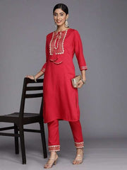 Women Yoke Design Gotta Patti Kurta With Trousers - Inddus.com