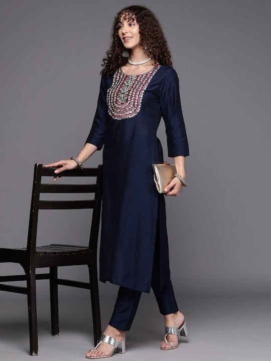 Women Yoke Design Kurta with Trousers - Inddus.com