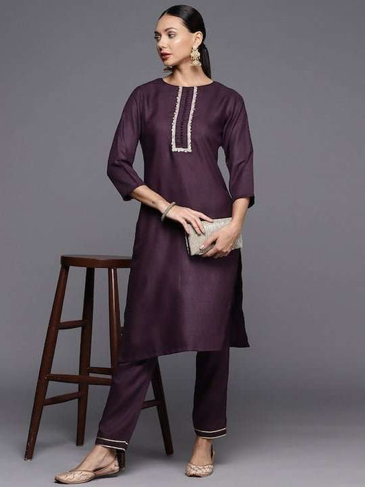 Women Yoke Design Regular Gotta Patti Kurta with Trousers - Inddus.com