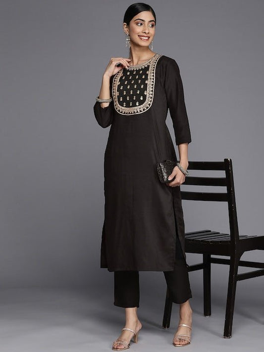 Women Yoke Design Sequinned Kurta With Trousers - Inddus.com