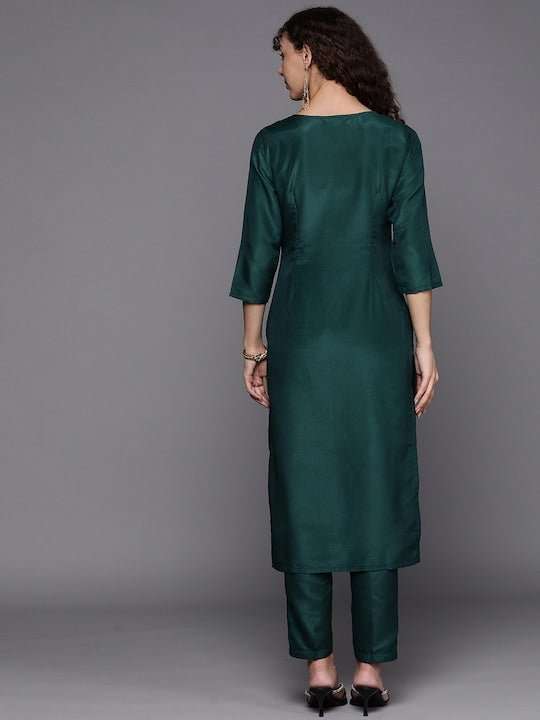 Women Yoke Design Sequinned Kurta with Trousers - Inddus.com