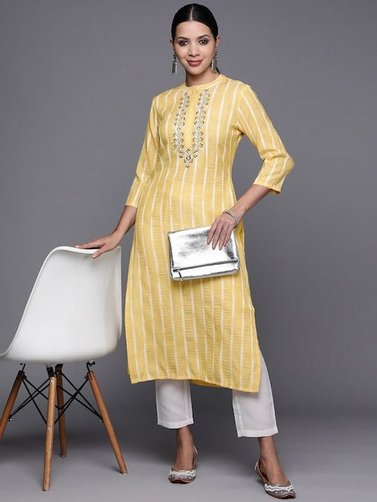 Women Yoke Design Thread Work Kurta With Trousers - Inddus.com