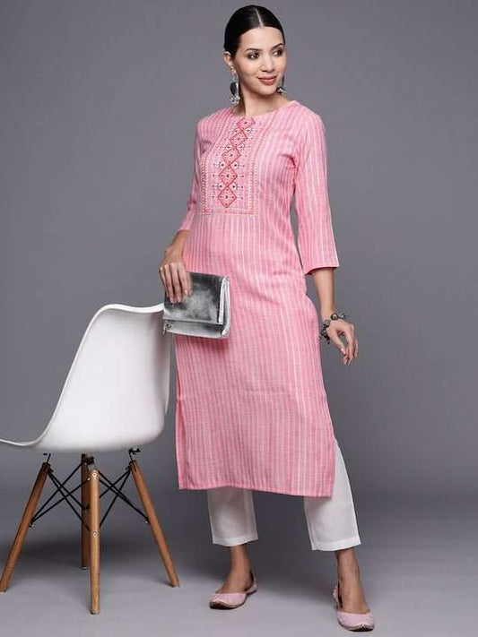 Women Yoke Design Thread Work Kurta With Trousers - Inddus.com