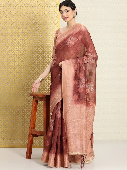 Woven Design Ethnic Motifs Zari Linen Blend Saree