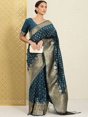 Woven Design Ethnic Motifs Zari Silk Blend Banarasi Saree