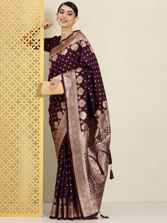 Woven Design Ethnic Motifs Zari Silk Blend Banarasi Saree